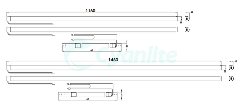 FITO T5 T8 Fluorescent tubes retrofit replacement_dimension